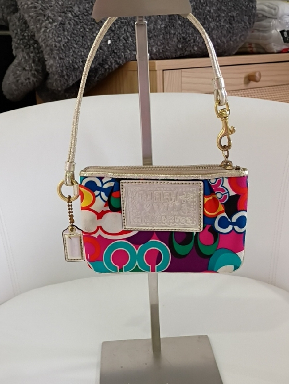 Coach Multicolor Poppy Signature Wristlet with Gold Accents